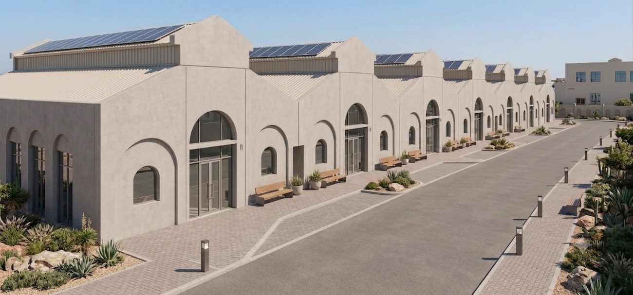 Al Wathba precast manufacturing facility with solar panels