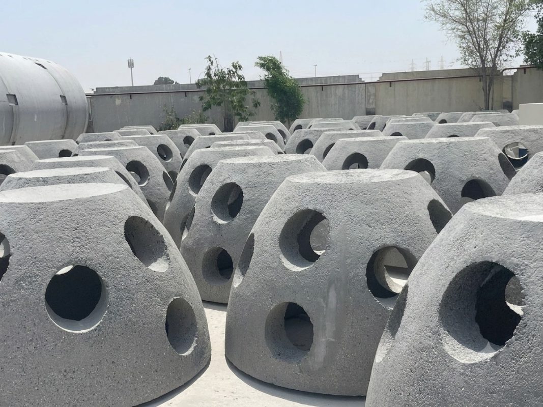 Precast MSE wall concrete elements with mountain texture finish